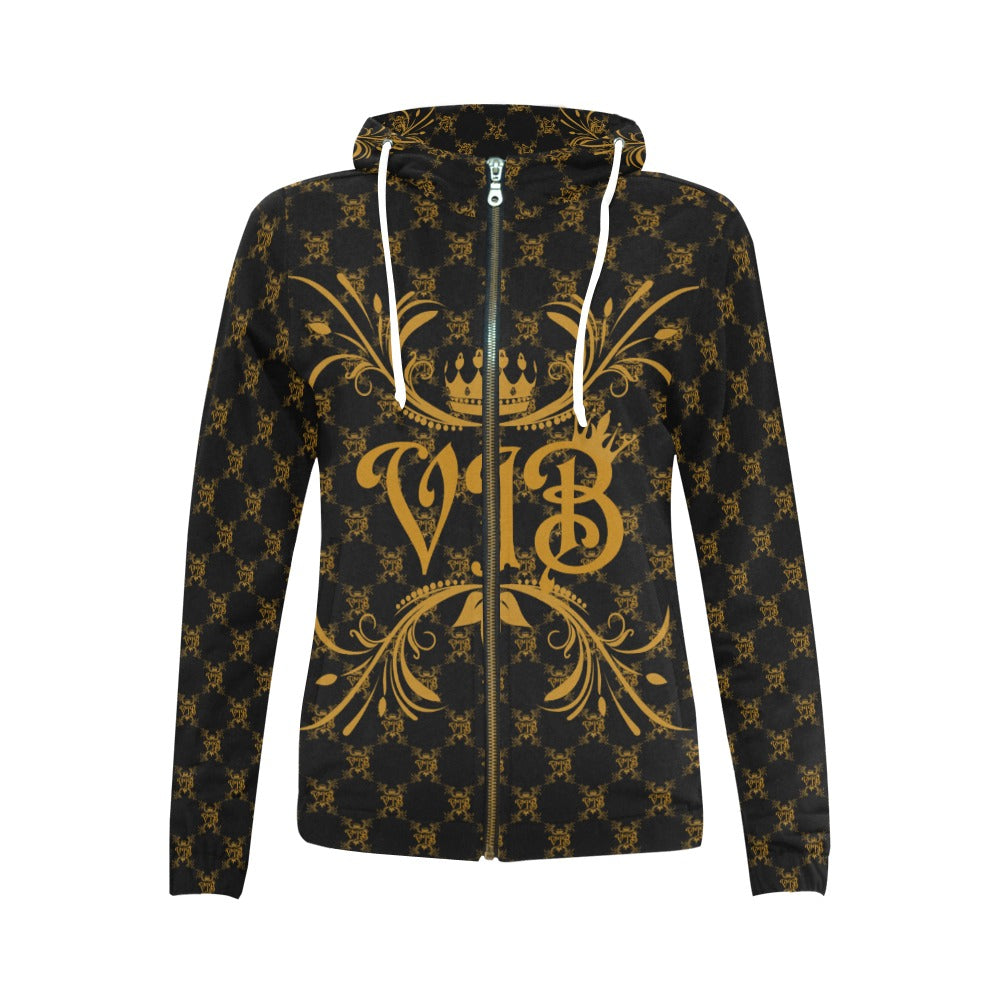 VIB WOMENS AO ZIP HOODIE All Over Print Full Zip Hoodie for Women (Model H14)