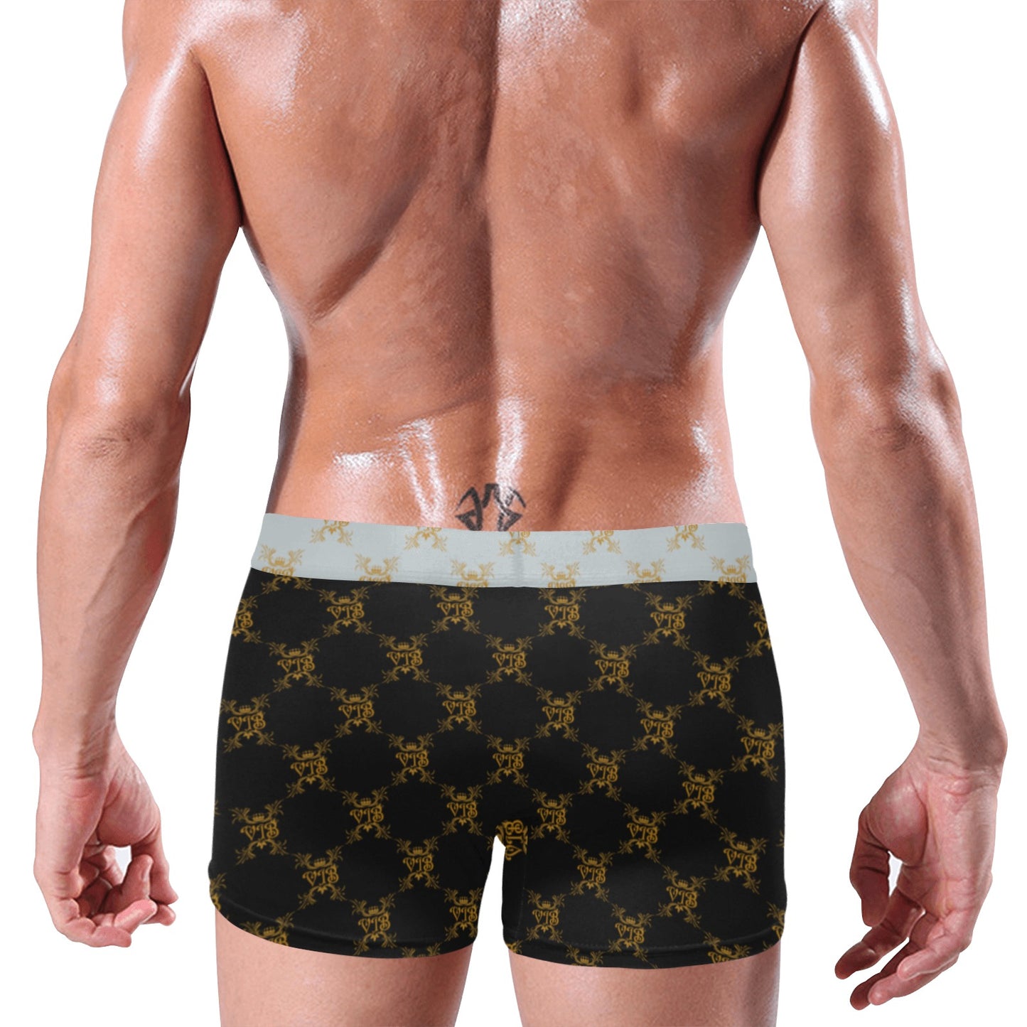 VIB MENS ELEPHANT POUCH BOXER BRIEFS BLK/GRY Men's Elephant Pouch Boxer Briefs (Model L53)