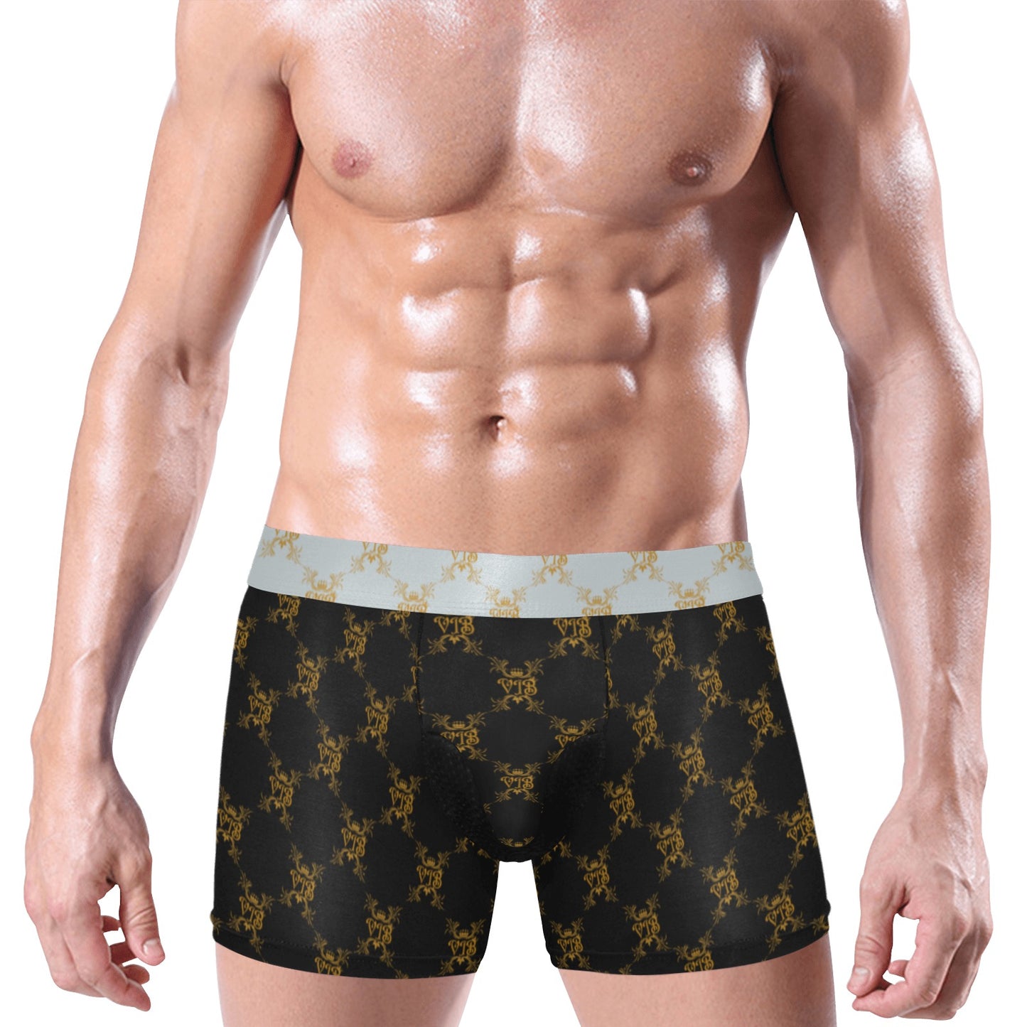 VIB MENS ELEPHANT POUCH BOXER BRIEFS BLK/GRY Men's Elephant Pouch Boxer Briefs (Model L53)