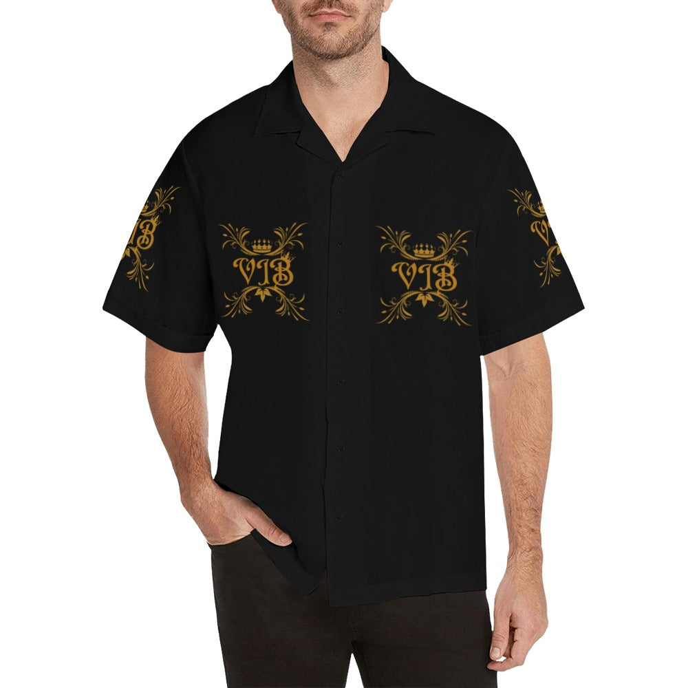 VIB MENS ALOHA SHIRT BLK Hawaiian Shirt (Model T58)