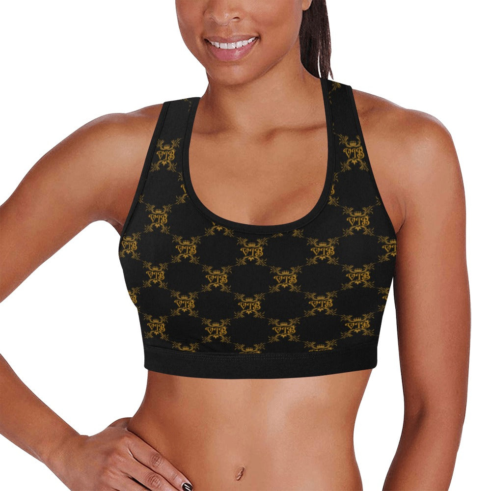 VIB WOMEN SPORTS BRA BLK Women's All Over Print Sports Bra (Model T52)