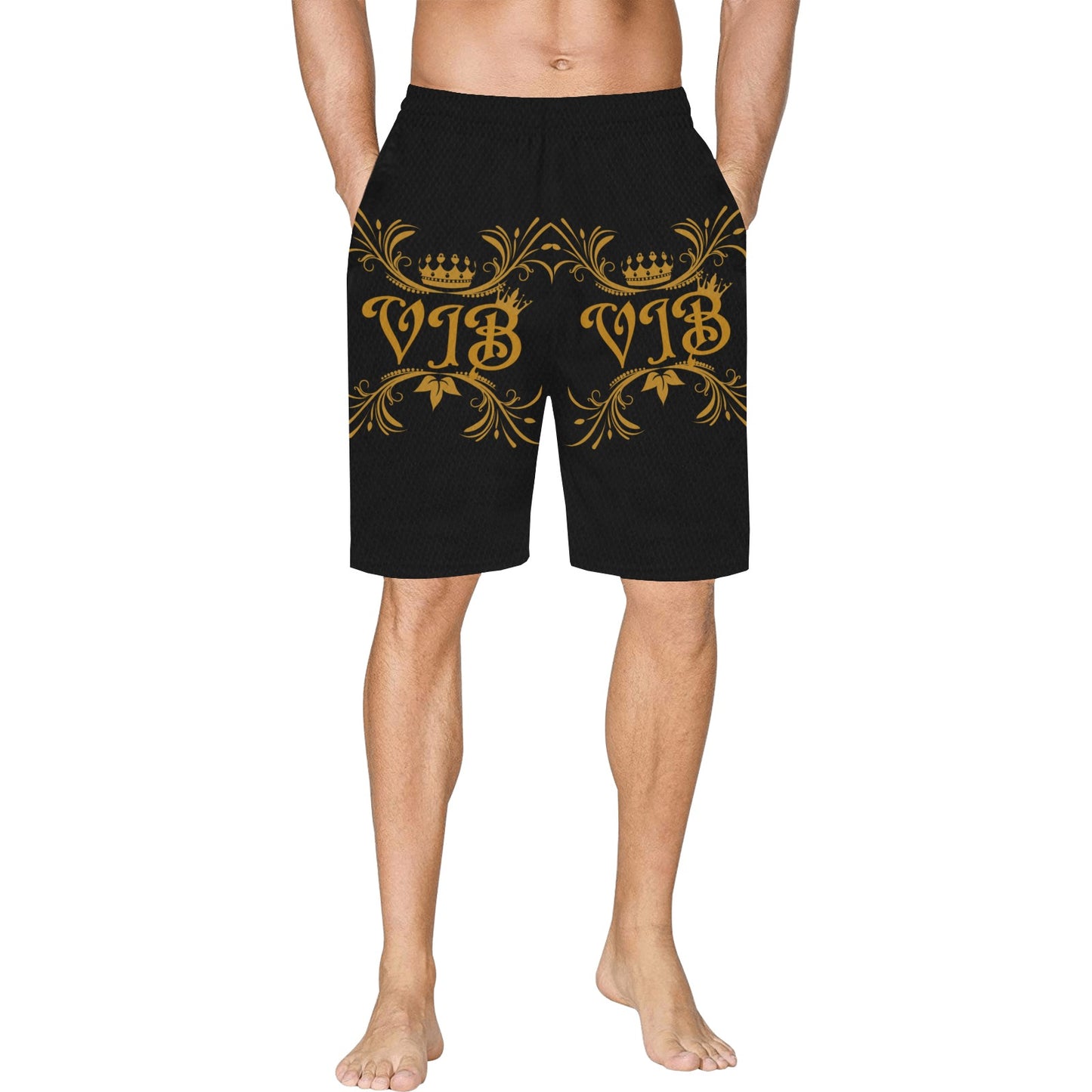 VIB MENS AO BASKETBALL SHRT BLK All Over Print Basketball Shorts with Pocket