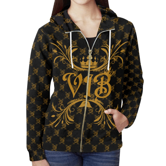 VIB WOMENS AO ZIP HOODIE All Over Print Full Zip Hoodie for Women (Model H14)