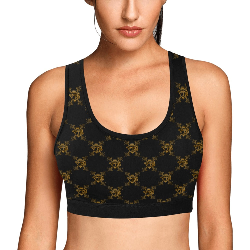 VIB WOMEN SPORTS BRA BLK Women's All Over Print Sports Bra (Model T52)