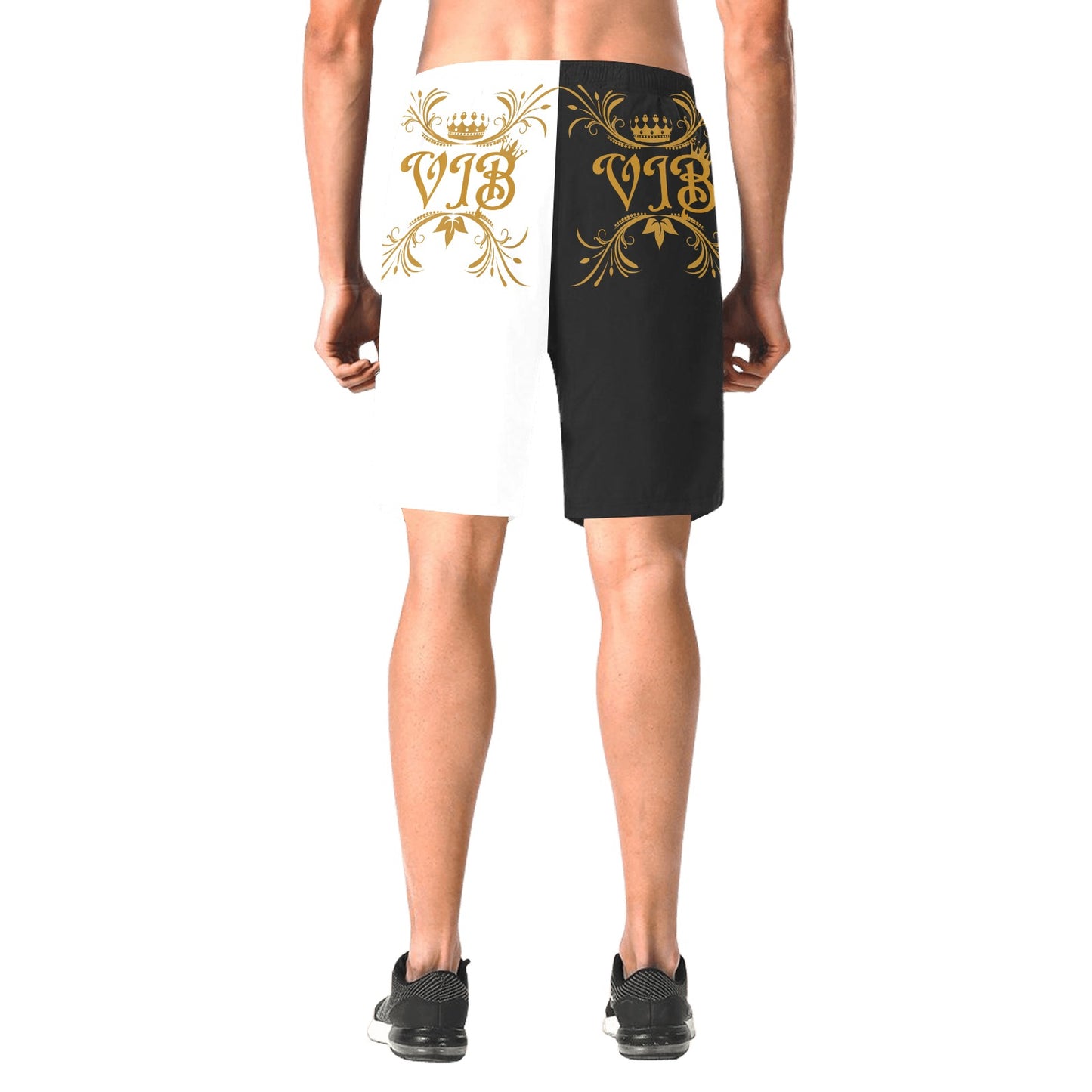 VIB MEN AO BEACH SHORTS BLK/WHT Men's All Over Print Elastic Beach Shorts (Model L20)