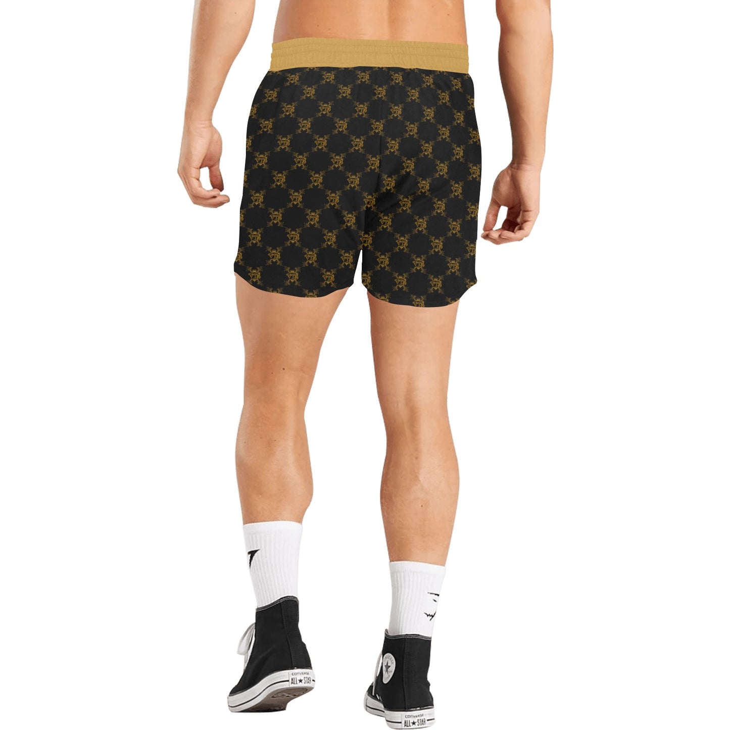 VIB MENS MID LENGHT CASUAL SHORTS BLK/GOLD Men's Mid-Length Casual Shorts (Model L50)